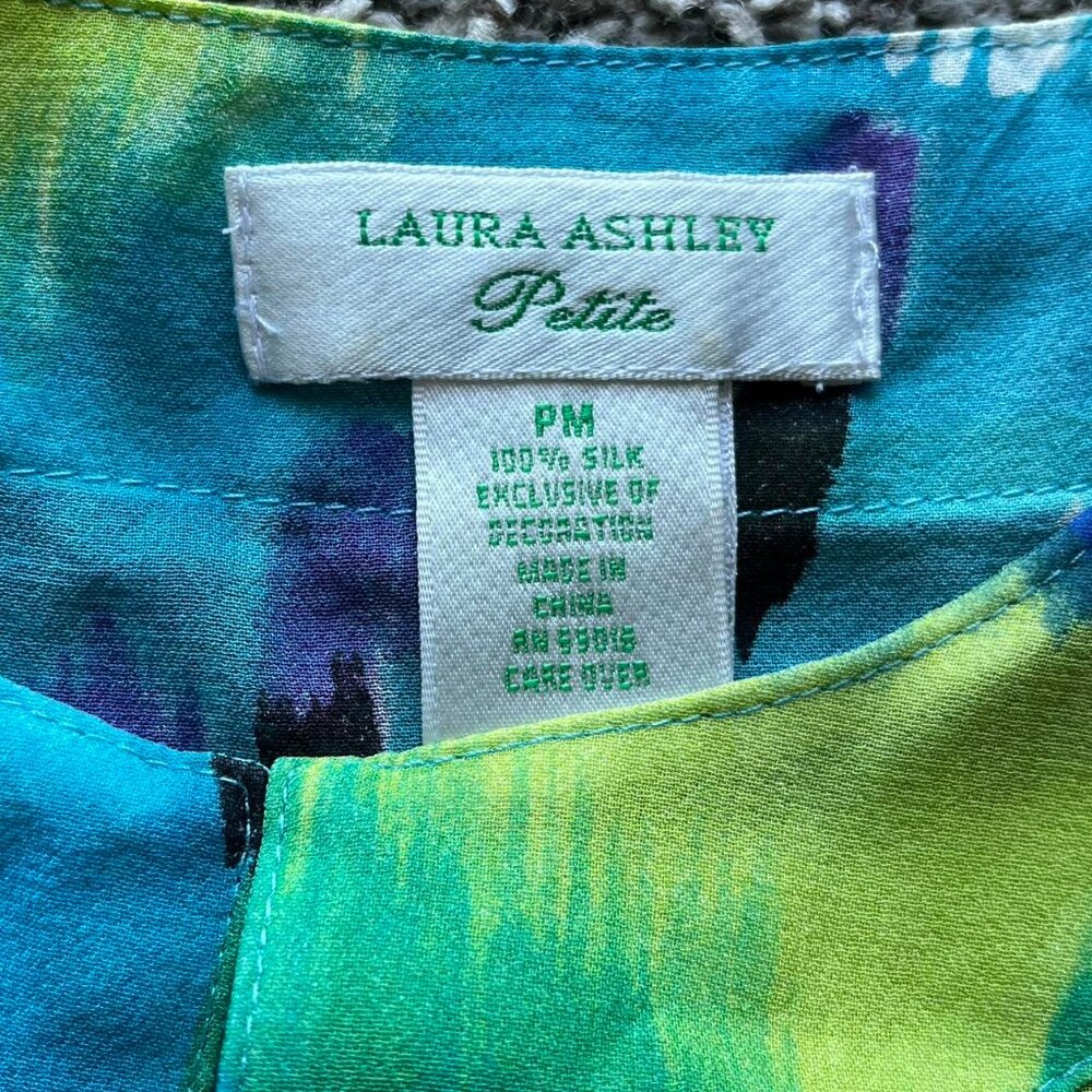 Laura Ashley Blue100% Silk Blouse Women MP Fairycore Spring Boho Artsy Retro Top - Picture 3 of 7